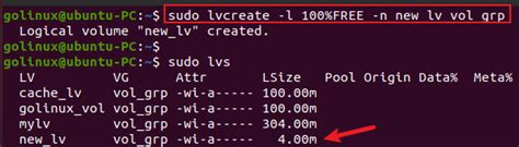 lvcreate command in linux|lvcreate use all free space.